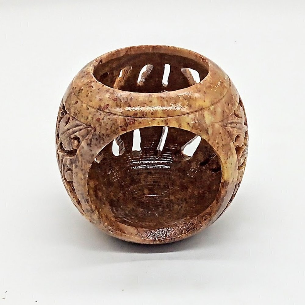 Yankee Candle Tan Carved Stone Candle Holder